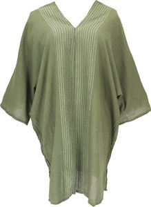 Japan Style Tunika, Boho Kaftan, Kurzarm Strandtunika für Starke Frauen - Grün, Damen, Baumwolle, Blusen & Tunikas