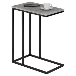 Beistelltisch DEBORA, praktischer Wohnzimmertisch in C-Form, schöner Couchtisch Tischplatte rechteckig in Betonoptik, eleganter Sofatisch mit Metallgestell in schwarz