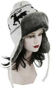 Design Wintermütze mit Ohrenklappen, weiß mit Rentier, Gr. 54-58