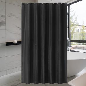 Duschvorhang aus Stoff Anti-Schimmel, Wasserdichter, Waschbar Stoff Polyester Badewanne Vorhang, mit 12 Duschvorhängeringen(Schwarz,180 x 180CM )