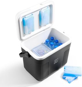 Brisby Kühlbox - Frigobox - 22L - Schwarz - Bis zu maximal 40 Stunden Isolation - Inkl. 4 dicke Kühlakkus von 450ml - Temperatursichere Verschluss - Neues Design mit Kühlakkus im Deckel verriegelt