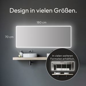 Badezimmerspiegel mit Beleuchtung TALOS Moon LED Badspiegel 180x70 cm - feuchtwassergeeignet durch Aluminiumrahmen - Licht-Farbe Neutralweiß