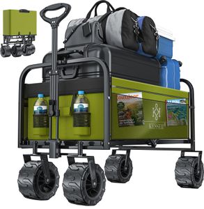 KESSER® Bollerwagen faltbar mit Breite Reifen Handwagen Transportkarre Gerätewagen | inkl. 2 Netztaschen | klappbar | Kunststoff-Reifen | bis 150 kg Tragkraft transportwagen Gartenanhänger