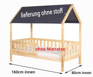 Kinderbett Jugendbett Holz Haus  mit Dach  160x80 und 180x80 Clamaro, Bettgröße:160 x 80 cm