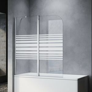 SONNI Badewannenaufsatz Dusche Badewannenfaltwand Glas Duschwand fš¹r badewanne 2-teilig 140x120(HxB),Milchglas Streifen,mit Stabilisator