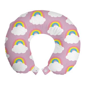 ABAKUHAUS Regenbogen Reisekissen Nackenstütze, Weichen Wolken Cartoon Nursery, Schaumstoff Reiseartikel für Flugzeug und Auto, 30x30 cm, Grau, Rosa und Multicolor