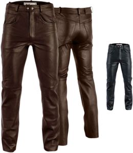 Herren Lederhose lederjeans bikerjeans jeans hose echtleder Schwarz & Braun, Größe:48/S, Farbe:Dunkelbraun