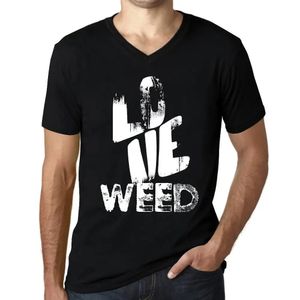 Herren Grafik T-Shirt V-Ausschnitt Liebe Unkraut – Love Weed – Öko-Verantwortlich Vintage Jahrgang Kurzarm Lustige Druck Geburtstag Geschenk Mann