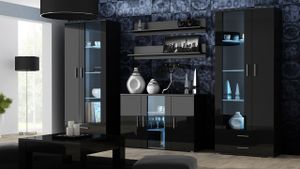 Wohnzimmer - Set Wohnwand SOHO 10D schwarz hochglanz Vitrinenschränke Kommode Medienwand 280cm Breit