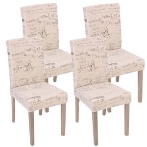 sada 4 jídelních židlí Littau, židle kuchyňská židle  Textil s nápisem, krémová, konstrukce nohou - dubová