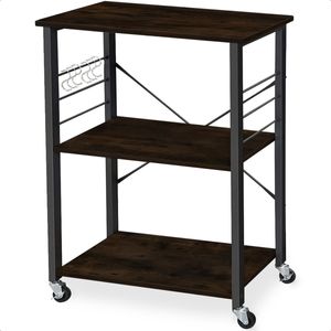 Goliving Küchenwagen - Küchenschrank - Küchenregal - Servierwagen - Küchenorganisator - Modern - 60x40x89 - Schwarzes Holz