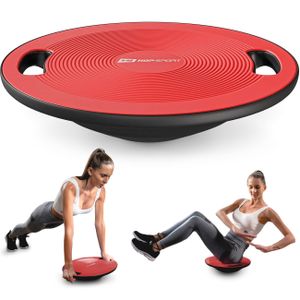 Hop-Sport Balance Board aus Kunststoff - 150 kg Belastbarkeit, rutschfestes Wackelbrett mit Griffen, Gleichgewichtstrainer für Physiotherapie, ø 40 cm- rot