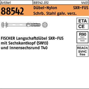 fischer rámová kotva R 88542 SXR 10x180 FUS skrutka oceľ pozinkovaná/kotva nylon