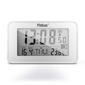 Mebus digitaler Funkwecker mit Mondkalender, Beleuchtung, Innenthermometer, 2 Weckzeiten, Schlummer-Funktion
