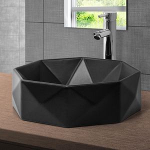ML-Design Waschbecken aus Keramik, Ø 42x13,5 cm, Schwarz, ohne Überlauf
