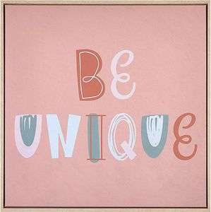 BELIANI Leinwandbild Rosa Stoff Canvas MDF-Platte 63x63cm Quadratisch mit Schattenfugenrahmen Beschriftet Schriftzug Modern Wohnzimmer Schlafzimmer
