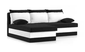 Ecksofa DELI 200 cm x 140 cm LINKS mit Schlaffunktion - L-förmig - Bettkästen - Farben zur Auswahl STOFF HAITI 17 + HAITI 0 Schwarz&Weiß