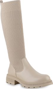 VAN HILL Damen Leicht Gefütterte Schlupfstiefel Stiefel Profil-Sohle Schuhe 839592, Farbe: Beige, Größe: 37