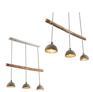 Globo Lighting Hängeleuchte Metall Nickel matt, Holz, Kabel Textil Grau, Betonschirm außen grau, innen silber, LxBxH: 850x150x1050mm, exkl. 3x E27 40W 230V