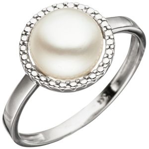 JOBO Damen Ring 50mm 333 Gold Weißgold 1 Süßwasser Perle Perlenring Weißgoldring