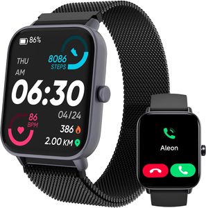 Damen Herren Smartwatch mit Alexa und Telefonfunktion, 1,8 Zoll mit 100 Sport-Schrittzähler und Fitness-Tracker, wasserdicht, für Android iOS,Metall