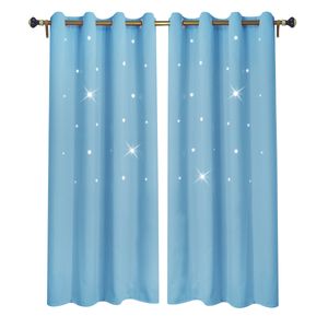 Vorhang Aushöhlung Sterne Gardine Blickdicht Ösenvorhang für Wohnzimmer Kinderzimmer Schlafzimmer, 132x160cm, Blau