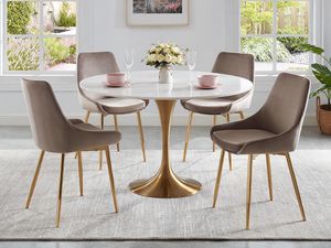 Stuhl 6er-Set - Samt & Goldfarbenes Metall - Taupe - MASURIE