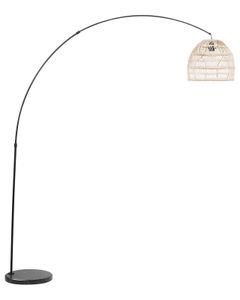 BELIANI Stehlampe Schwarz Metall 195 cm Rattanschirm Beige Marmorfuß Kabel mit Schalter Bogenlampe Boho Look