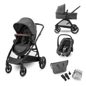 Maxi-Cosi Zelia S Trio Kinderwagen 3 in 1 Komplettset, Zusammenklappbar, Kompakt, Verstellbarer Kinderwagen, mit CabrioFix S i-Size Babyschale, Grey