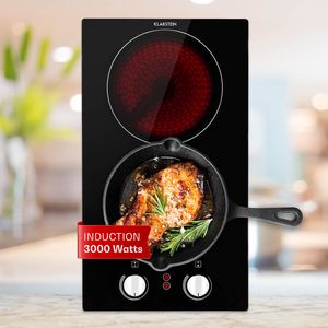 Klarstein Glaskeramik Kochfeld, Einbau-Kochfeld mit 2 Platten, 3000 W Elektro Kochfeld zum Kochen, Modernes Glaskeramikkochfeld, Glaskeramik Herdplatte mit 2 Kochfelder, Einbau Kochfeld Keramik