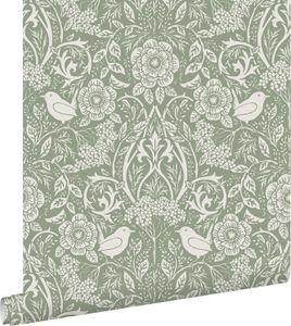ESTAhome Tapeta kwiaty i ptaki w stylu secesyjnym szaro zielonym - 139293 - 53 cm x 10,05 m ESTAhome Tapeta kwiaty i ptaki w stylu secesyjnym szaro zielonym - 139293 - 53 cm x 10,05 m