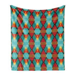 ABAKUHAUS Geometrisch Weich Flanell Fleece Decke, Schneidene Triangles, Gemütlicher Plüsch für den Innen- und Außenbereich, 125 x 175 cm, Turquoise Scarlet und Senf