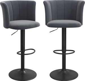 Barhocker 2er Set Höhenverstellbar Barstuhl Seidensamtstoff, Tresenhocker 360° Drehbar mit Lehne für Küche, Esszimmer schwarz grau
