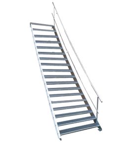 18 Stufen Stahltreppe einseitigem Geländer Breite 90 cm Geschosshöhe 299-360cm