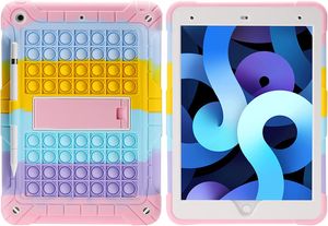iPad 8 /7 Generation Hülle (iPad 10.2 Hülle 2020/2019) Push Pop iPad Hülle Stoßfeste Fallschutzhülle mit Stifthalter Kickstand Schultergurt(Rainbow 1)