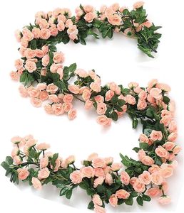 Blumengirlande Rosengirlande Künstliche Blumen Kunstblumen Girlande für Hochzeit Deko,(Light Pink)
