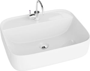 LAVITA Aufsatzwaschtisch Karawela| Aufsatzwaschbecken Rechteckig | Waschbecken ohne Überlauf und mit Hahnloch | Aus hochwertigem Porzellan | Waschtisch | 50x40x14,5 cm | Weiß Glanz