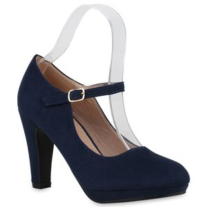 VAN HILL Damen Mary Janes Pumps Trichterabsatz Klassische Schuhe 840679, Farbe: Dunkelblau, Größe: 38