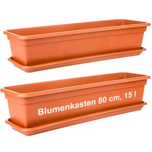 2friends Blumenkasten Set 80cm, Terracotta – 2er-Set Balkonkästen mit Untersetzer, Hochwertiger Kunststoff, EU