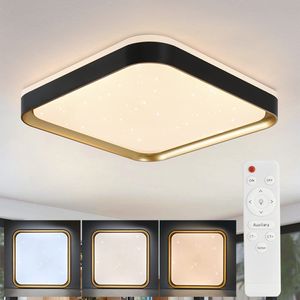 ZMH LED Deckenleuchte Wohnzimmer Schwarz  Dimmbar mit Fernbedienung  32W  Eckig 30cm  Memoryfunktion  Deckenbeleuchtung für Küche Schlafzimmer Flur Esszimmer