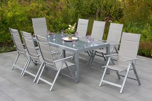 Merxx Gartenmöbelset "Taviano" 9tlg. mit Tisch 190 x 100 cm - Aluminiumgestell Silber mit Textilbespannung Diamantbraun