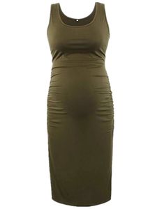 Damen Umstandskleider Bequemes Stillkleid Dehnbarer U-Ausschnitt Schwangerschafts Kleid ArmyGreen,Größe S