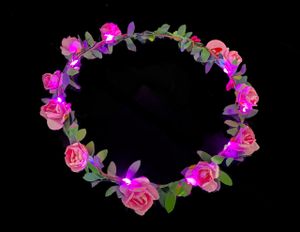 LED Blumen Haarkranz ROSI mit rosa Blüten & rosa LEDs / Hochzeit Geburtstag Oktoberfest Frühlingsfest Party