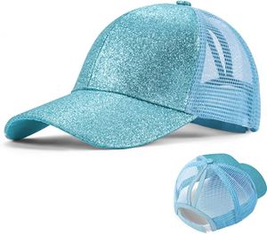 Basecap Kinder Glitzer Baseball Cap Pferdeschwanz Hüte Glänzende Verstellbare Sonnenhut Kleine Mädchen Sommer Baseballkappe（Blau）