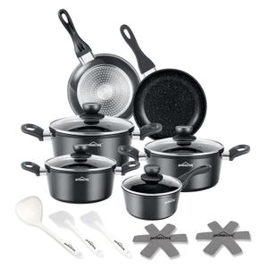 15-Tlg Topfset Pfannenset Kochtopfset Topfset Induktion, Aluminium Antihaft-beschichtete Töpfe & pfannen, 15PCS Cookware-Grey(2208PS10G)