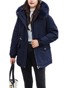 Damen Pelzkragen Im Koreanischen Winterstil Plus Daunenjacke Mit Daunenfüllung,Farbe:Navy Blau,Größe:Xl