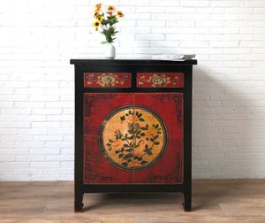 OPIUM OUTLET asiatische Kommode Sideboard Schrank Hochzeitsschrank Möbel Wohnzimmer Esszimmer Schränkchen Anrichte Vintage Shabby Chic Landhaus-Stil chinesisch orientalisch fernöstlich schwarz-rot