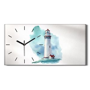 Wohnzimmer-Bild Leinwand Uhr Kunstdruck 60x30 handgezeichnet Aquarell Leuchtturm - schwarze Hände