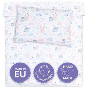 Baby Bettwäsche Set 100x135 Kinderbettwäsche Babybettwäsche mit Kissenbezug 40x60 aus Baumwolle (Eulen und Hasen, 100 x 135 cm)