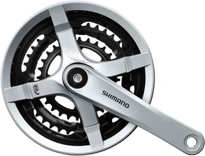 Shimano FC-TY501 Kurbelgarnitur 6/7/8-fach 48-38-28 Zähne mit Kettenschutzring silber Kurbelarmlänge 170mm